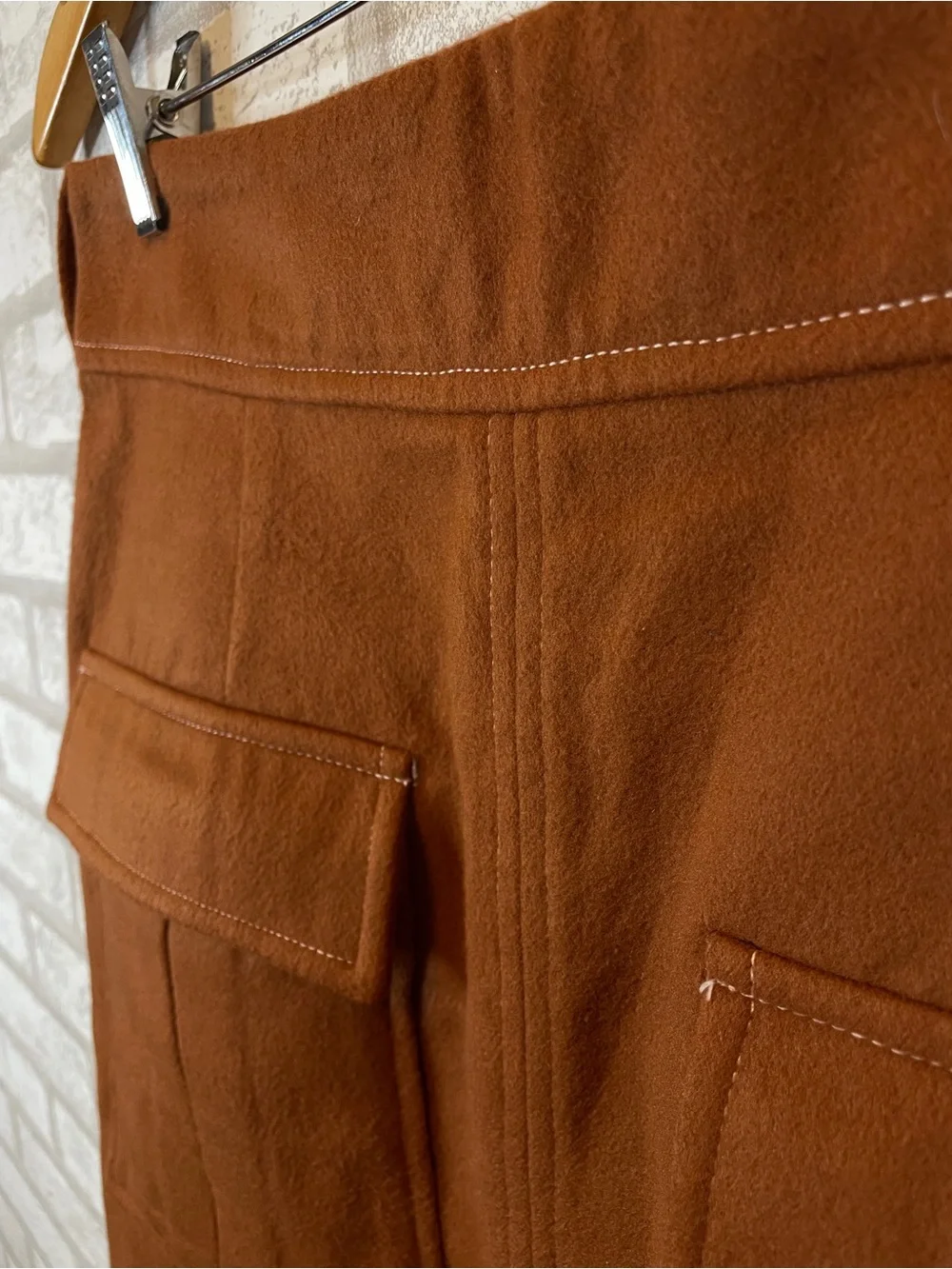 Boohoo Rust Brown Cargo Pocket Midi Pencil Skirt Size 6